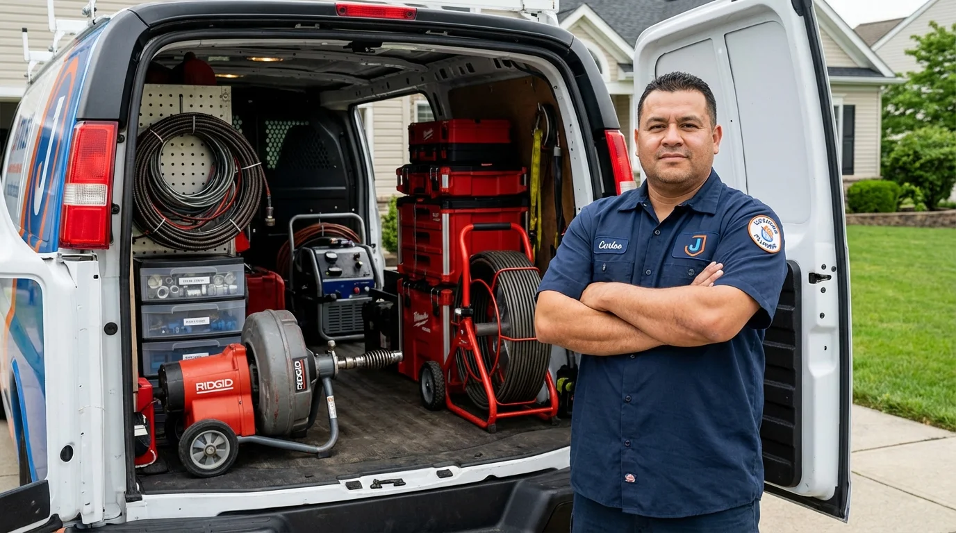 Professional drain cleaning equipment and Johns Plumbing LLC plumber in Elizabethville