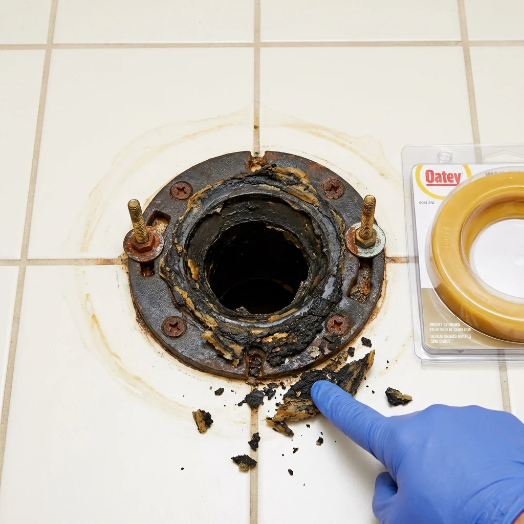 Failed wax ring showing water seepage at the base of a toilet in a Elizabethville, PA home