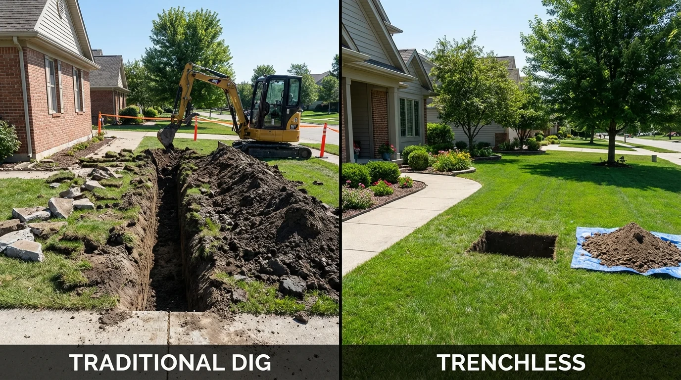 Trenchless sewer repair with minimal yard damage versus traditional excavation in Elizabethville, PA